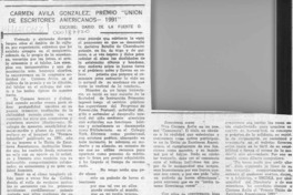 Carmen Avila González, premio "Unión de Escritores Americanos - 1991"  [artículo] Darío de la Fuente D.