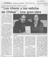 "Los Chono y los Veliche de Chiloé", una gran obra  [artículo].
