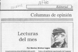 Lecturas del mes  [artículo] Marino Muñoz Lagos.