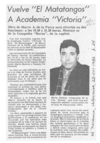 Vuelve "El matatangos" a Academia "Victoria"  [artículo].