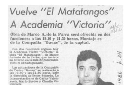 Vuelve "El matatangos" a Academia "Victoria"  [artículo].