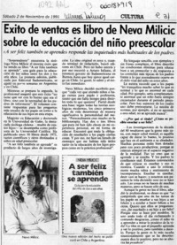 Exito de ventas es libro de Neva Milicic sobre la educación del niño preescolar  [artículo].