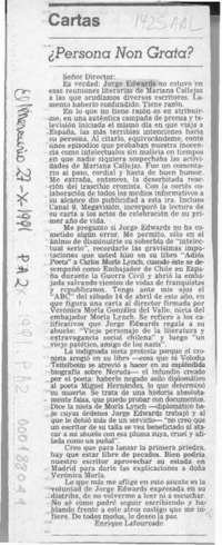 Persona non grata?  [artículo] Enrique Lafourcade.