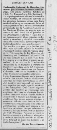 Declaración universal de derechos humanos  [artículo] Osvaldo Torres-Ahumada.