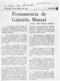 Permanencia de Gabriela Mistral  [artículo] José Vargas Badilla.