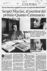 Sergio Macías, el escritor del premio Quinto Centenario  [artículo] A. G.