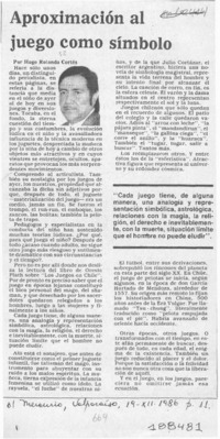 Aproximación al juego como símbolo  [artículo] Hugo Rolando Cortés.