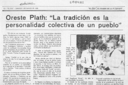 Oreste Plath, "La tradición es la personalidad colectiva de un pueblo"  [artículo].