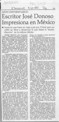 Escritor José Donoso impresiona en México  [artículo].