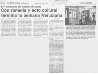Con romería y acto cultural termina la semana nerudiana  [artículo].