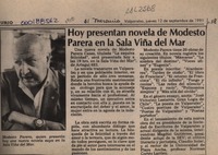 Hoy presentan novela de Modesto Parera en la sala Viña del Mar  [artículo].