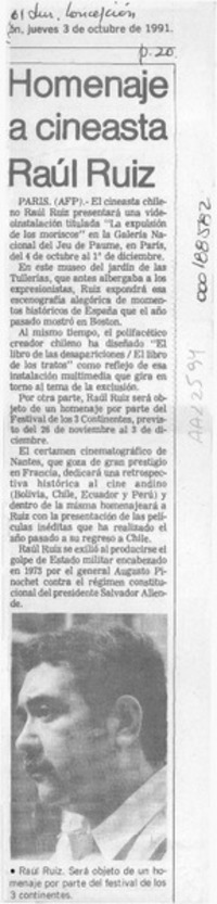 Homenaje a cineasta Raúl Ruiz  [artículo].