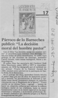 Párroco de Lo Barnechea publicó "La decisión moral del hombre pastor"  [artículo].