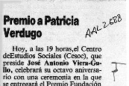 Premio a Patricia Verdugo  [artículo].