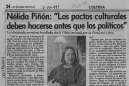 Nélida Piñón, "Los pactos culturales deben hacerse antes que los políticos"  [artículo].