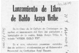 Lanzamiento de libro de Baldo Araya UIribe  [artículo].
