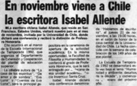 En noviembre viene a Chile la escritora Isabel Allende
