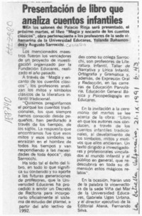 Presentación de libro que analiza cuentos infantiles  [artículo].