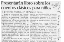 Presentarán libro sobre los cuentos clásicos para niños  [artículo].