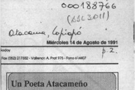 Un poeta atacameño  [artículo] Omar Monroy.