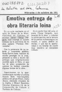 Emotiva entrega de obra literaria loína  [artículo].