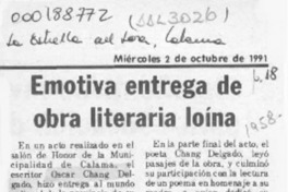 Emotiva entrega de obra literaria loína  [artículo].