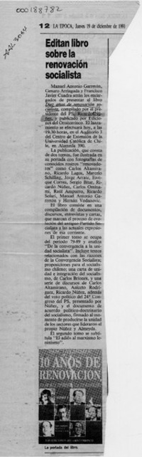 Editan libro sobre la renovación socialista  [artículo].