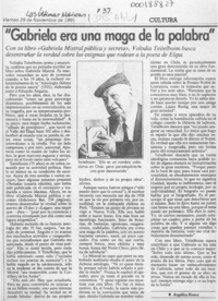 "Gabriela era una maga de la palabra"  [artículo] Angélica Rivera.