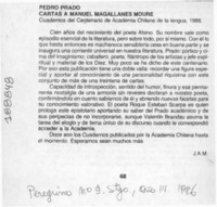 Pedro Prado, Cartas a Manuel Magallanes Moure  [artículo] J. A. M.