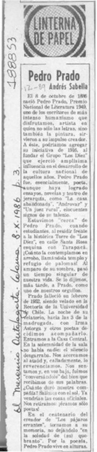 Pedro Prado  [artículo] Andrés Sabella.