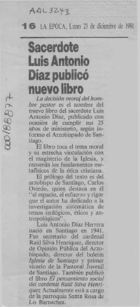Sacerdote Luis Antonio Díaz publicó nuevo libro  [artículo].