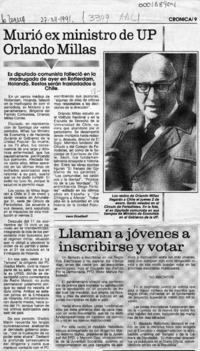 Murió ex ministro de UP Orlando Millas  [artículo] Irene Strodthoff.