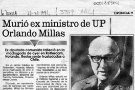 Murió ex ministro de UP Orlando Millas  [artículo] Irene Strodthoff.