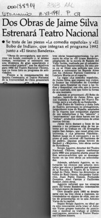 Dos obras de Jaime Silva estrenará Teatro Nacional  [artículo].