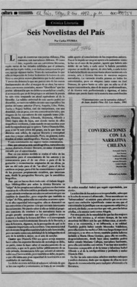 Seis novelistas del país  [artículo] Carlos Iturra.