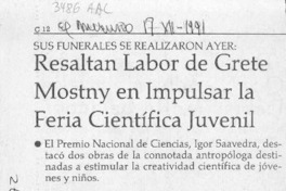 Resaltan labor de Grete Mostny en impulsar la Feria Científica Juvenil  [artículo].