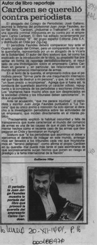 Cardoen se querelló contra periodista  [artículo] Guillermo Villar.
