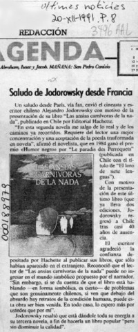Saludo de Jodorowski desde Francia  [artículo].