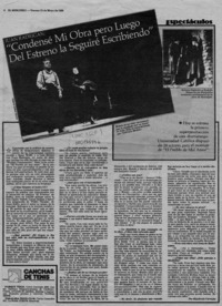"Condensé mi obra pero luego del estreno la seguiré escribiendo"  [artículo] Rigoberto Carvajal.