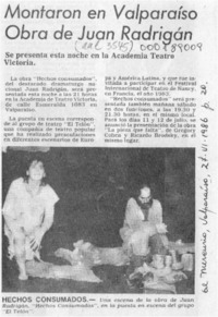 Montaron en Valparaíso obra de Juan Radrigán  [artículo].