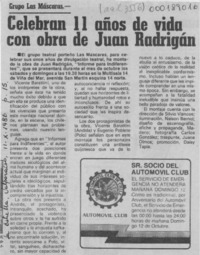 Celebran 11 años de vida con obra de Juan Radrigán  [artículo].
