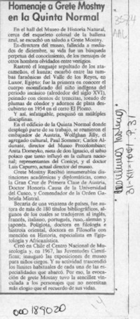 Homenaje a Grete Mostny en la Quinta Normal  [artículo].
