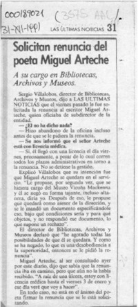 Solicitan renuncia del poeta Miguel Arteche  [artículo].