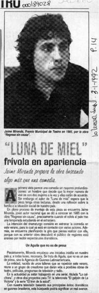 "Luna de miel" frívola en apariencia  [artículo].