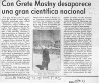 Con Grete Mostny desaparece una gran científica nacional  [artículo].