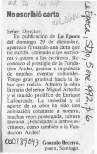 No escribió carta  [artículo] Gonzalo Becerra.