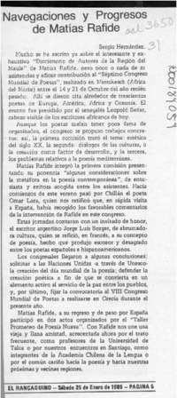 Navegaciones y progresos de Matías Rafide  [artículo] Sergio Hernández.