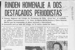 Rinden homenaje a dos destacados periodistas  [artículo].