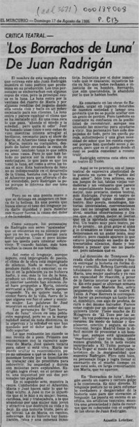 Los borrachos de luna, de Juan Radrigán  [artículo] Agustín Letelier.