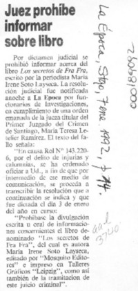 Juez prohíbe informar sobre libro  [artículo].